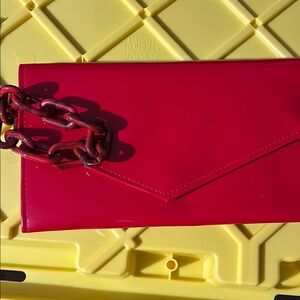 Red Patent Leather Clutch with Chain Strap